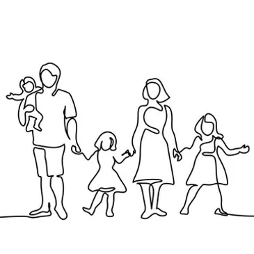 A family of four standing together holding hands.